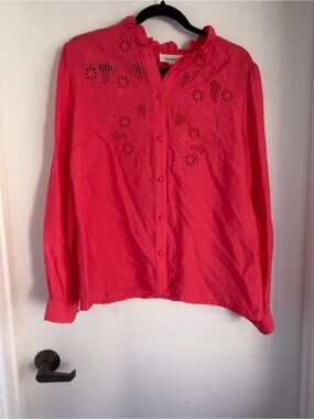 Charlie Jade Coral Eyelet Button-Front Blouse